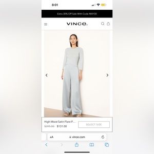 VINCE High Waisted Satin Flare Pant